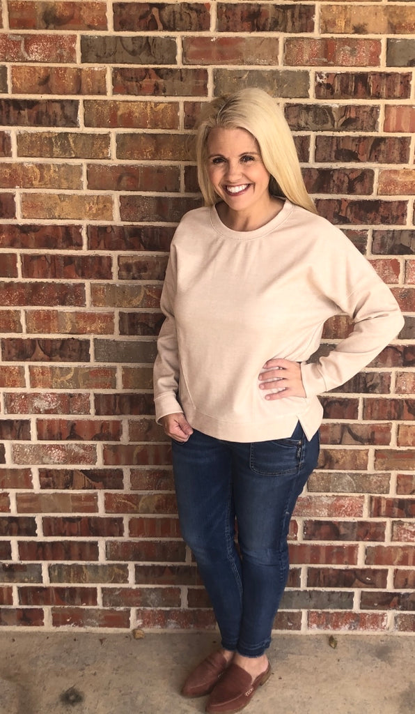 oatmeal fall crewneck top in our boutique aunt lillie bells