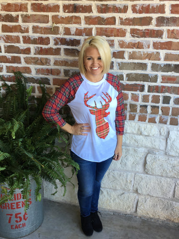 red plaid Christmas tee in plus sizes