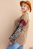 plus size mocha top with leopard sleeves