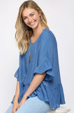 french blue woven top in our online boutique aunt lillie bells