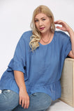 plus size blue top with a ruffle hem