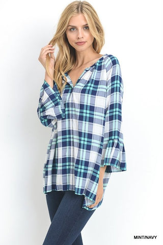 Mint and Navy Plaid Top  for spring and summer in our  western boutique aunt lillie bells