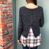 Charcoal and Plaid Top - Aunt Lillie Bells
