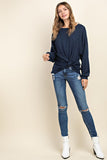 navy blue casual thermal top in our boutique aunt lillie bells
