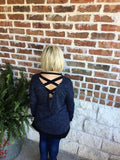 Navy and Black Top with Crisscross Back - Aunt Lillie Bells