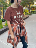 Be happy graphic tee in brown and taupe