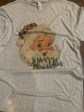 Christmas Santa wearing a leopard cap t-shirt