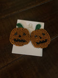 Halloween sead bead jack-o-lantern earrings at aunt lillie bells