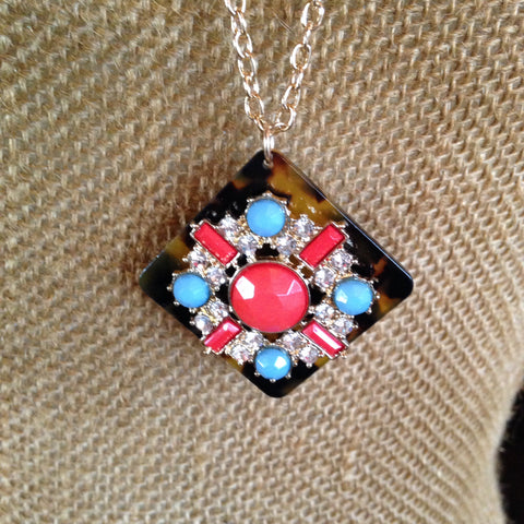 Turquoise and coral Necklace - Aunt Lillie Bells