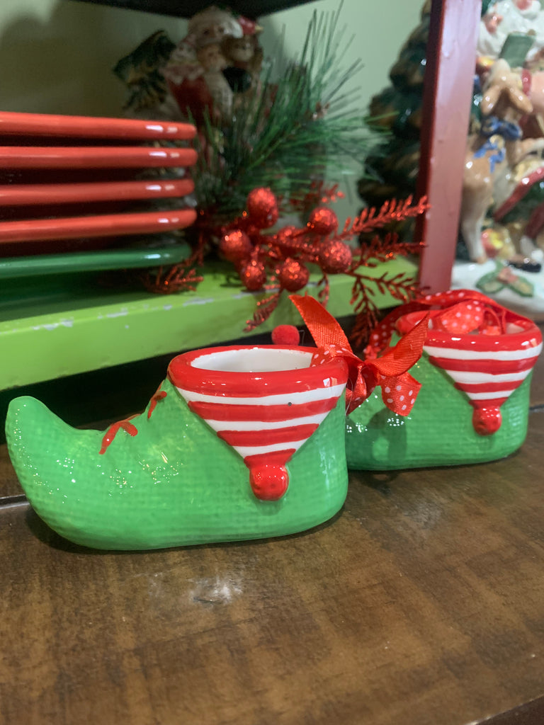 ceramic elf shoe Christmas decoration for an ornament or shelf sitter