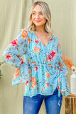 Turquoise Blue Floral Top