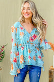Turquoise Blue Floral Top