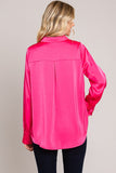 pink satin top for the holidays, button up style