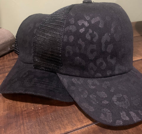 black leopard print trucker cap