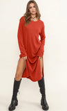 rust midi dress great for fall, casual style