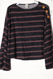 black and red striped top with cute button detail