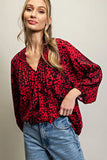 Red and Black animal print blouse