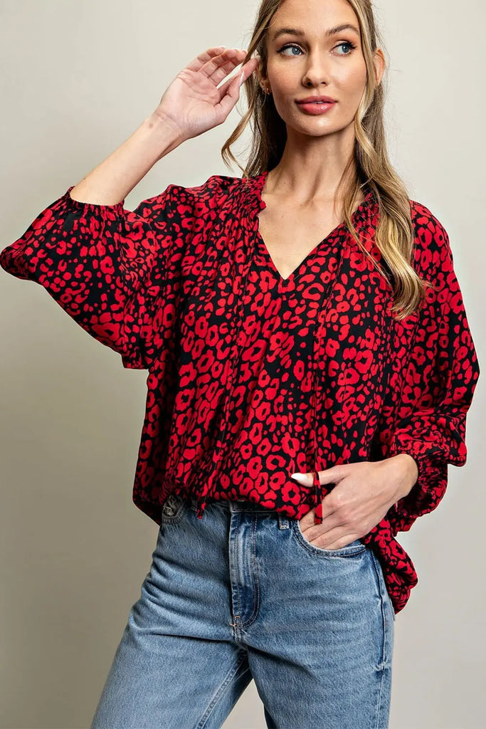 Red and Black Leopard Print Blouse
