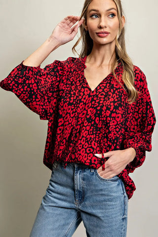 Red and Black Leopard Print Blouse