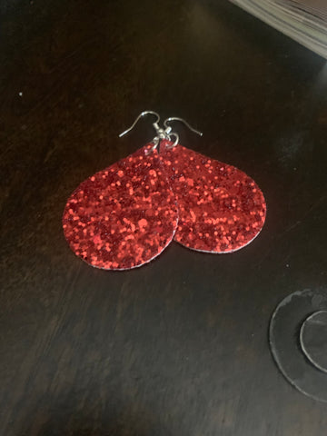Red Glitter Teardrop Earrings
