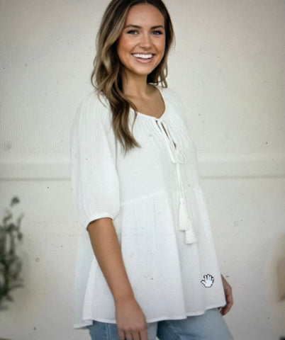 Ivory Blouse with Tassels