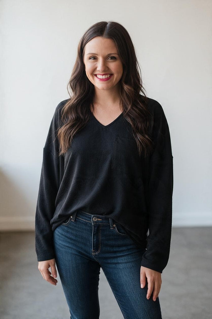 black v-neck top 