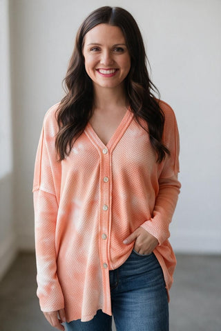 coral tie die cardigan