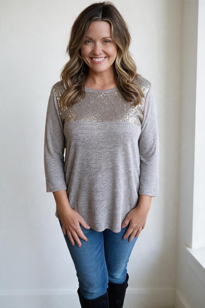 mocha and sequin top