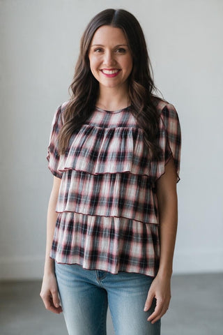 plaid top with ruffles