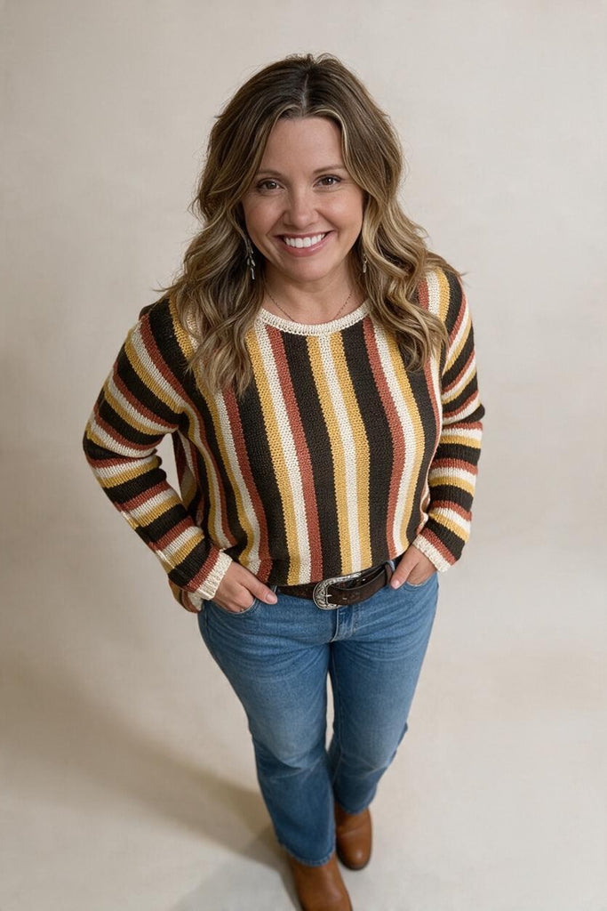 fall sweater, yellow brown and rust