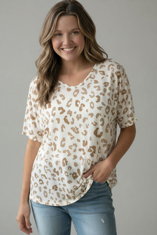white and tan leopard print top