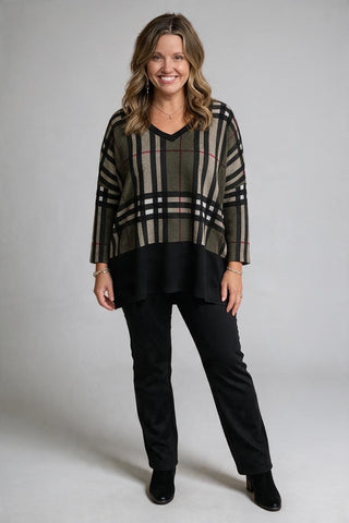olive and black plaid sweater