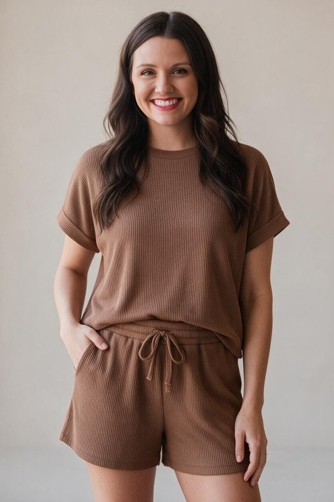 brown short set 
