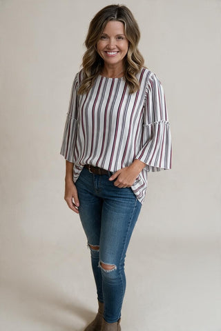 striped bell sleeve top