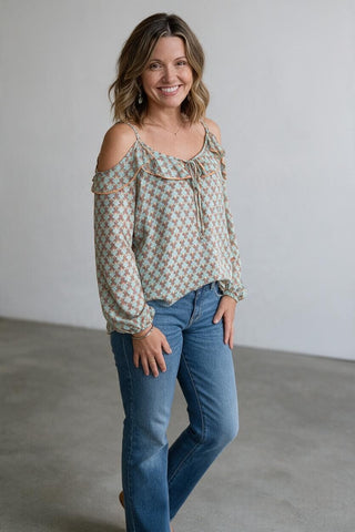 mint off the shoulder print top