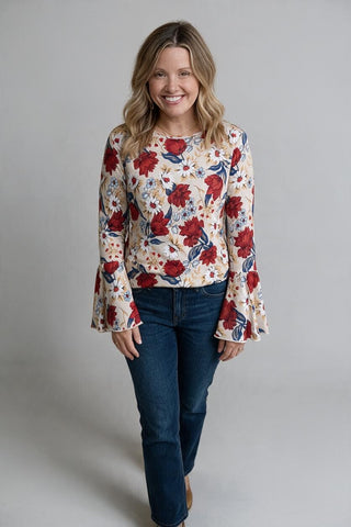 floral blouse with bell sleeves