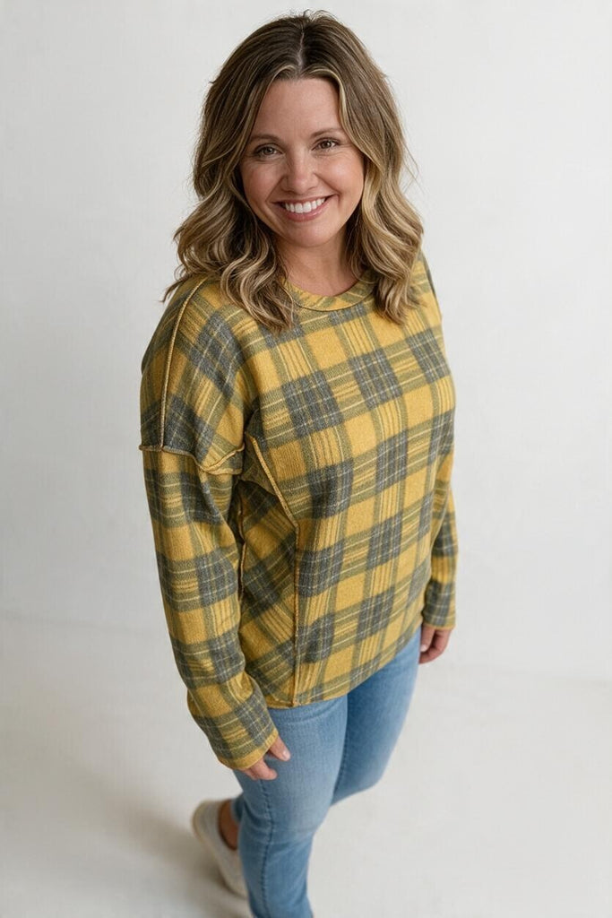 mustard plaid top