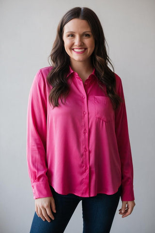 pink satin button up blouse