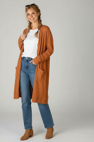 rust waffle weave cardigan