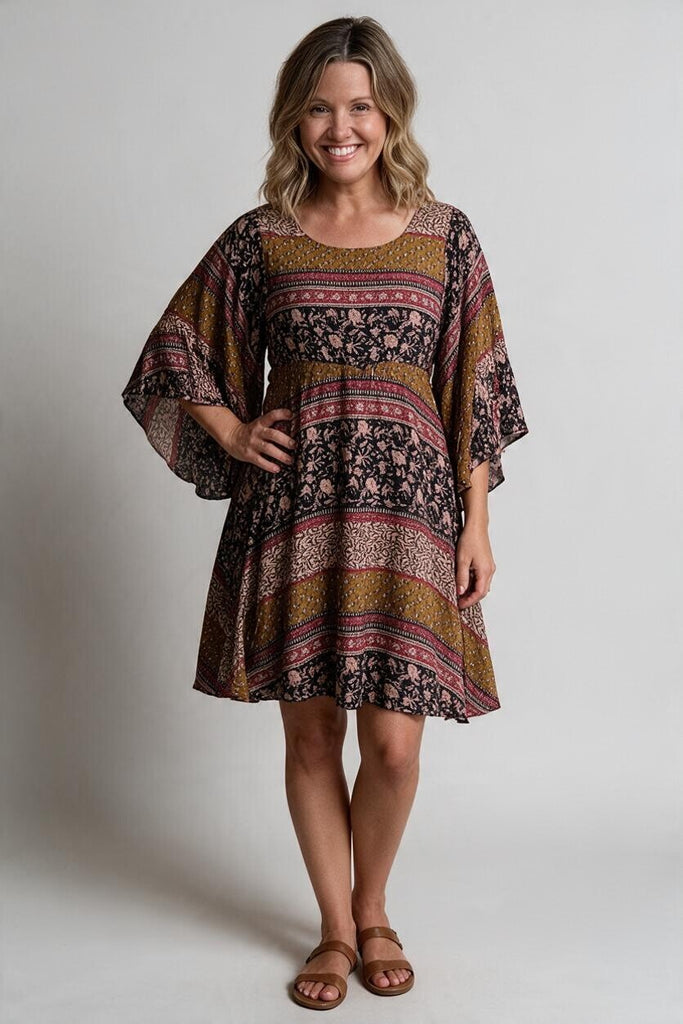 brown print dress