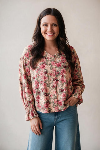 floral print corduroy top
