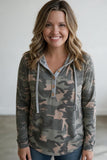 camo blouse with a hood and cute button detail