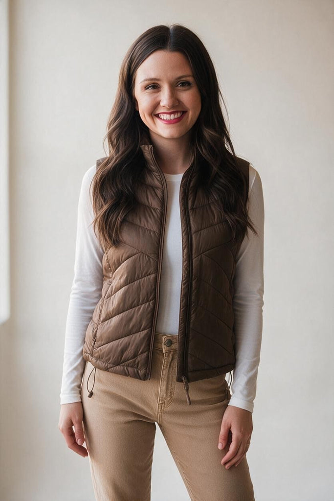 brown puffer vest