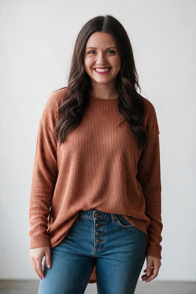 rust waffle weave top