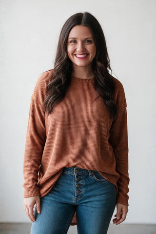 rust waffle weave top