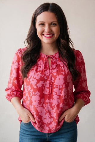 pink floral blouse
