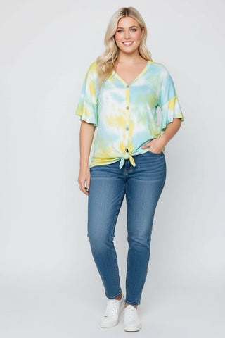 yellow and mint tie dye plus size top