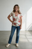 coral flower top with cute neckline detail