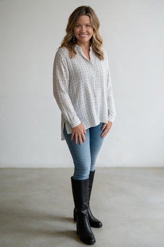 ivory and olive print blouse
