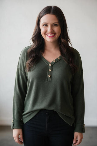 olive green waffle weave top